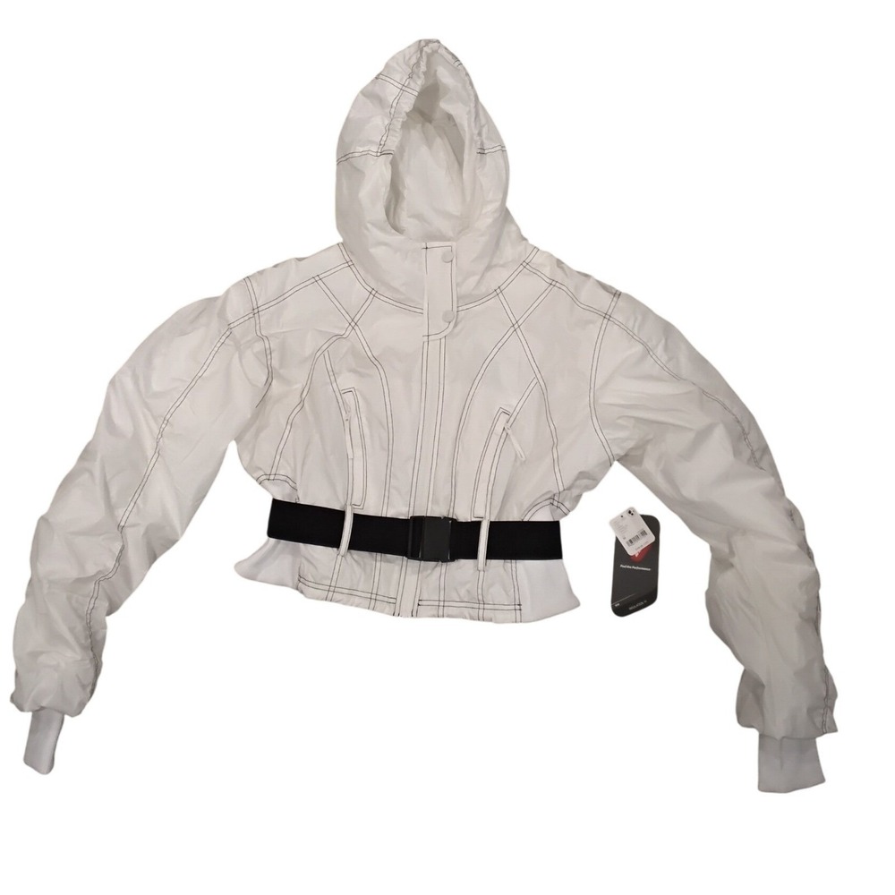 Free People Movement White Cropped Hooded Ski Jacket with Belt NWT Womens Size M